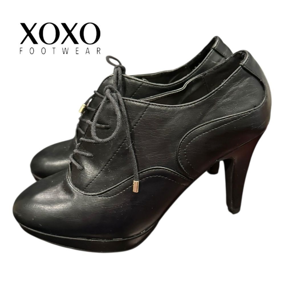 XOXO Women's Black Platform Heeled Lace-up Ankle Boots Booties 10